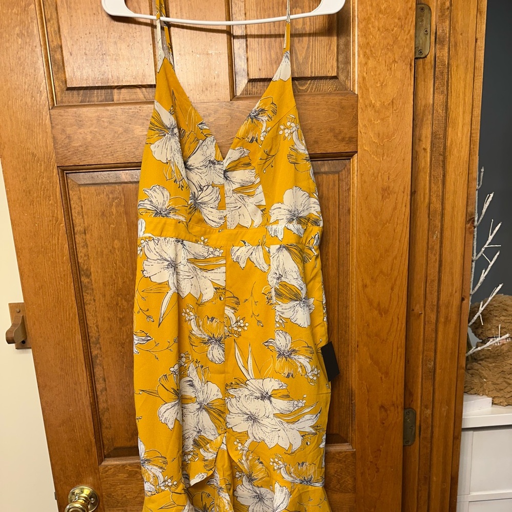 Lulus Darling Daylily Mustard Yellow Floral Print High-low Maxi Dress - Size L - Picture 2 of 4